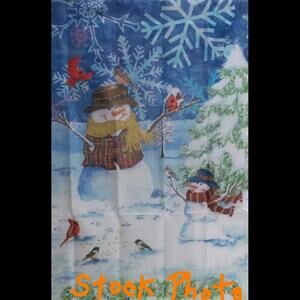 Silk Reflections Snowmen Birds Cardinal 29X43 House Flag Snow Tree Winter NEW